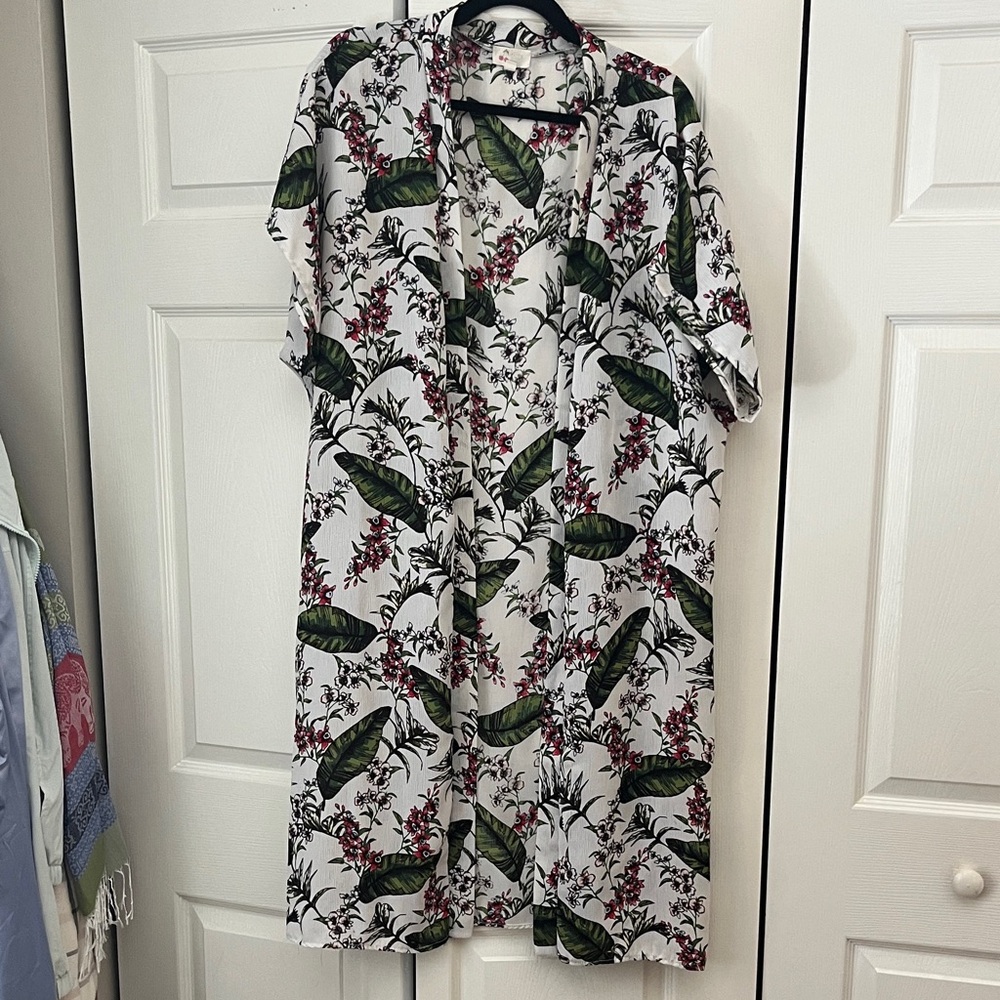 Tropical Leaf Print Women's Kimono Cardigan
